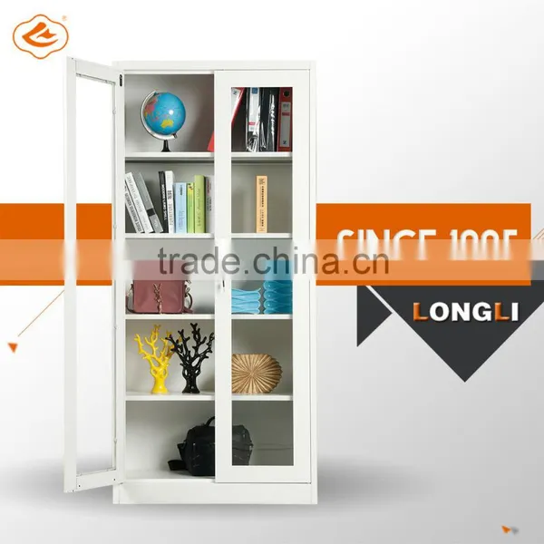Modern Steel Bookcase Cabinet With 2 Swing Glass Door photo-2