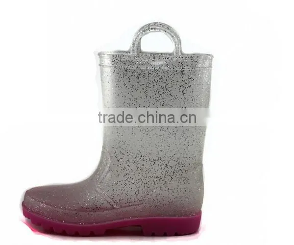 New Fashion Bling Bling Cute PVC Transparent Cheap Rain Boots for Kids photo-3