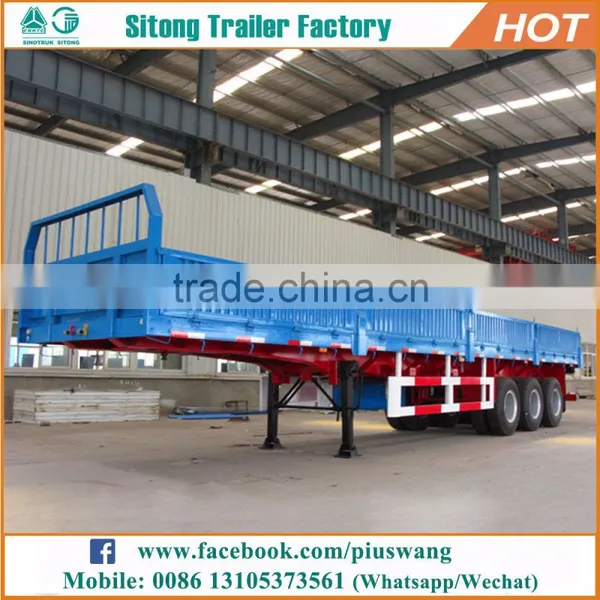 China Hot Sale 3 Axle Flatbed Trailer With Sides Bulk Cargo Transport Drop Side Trailer for Sale photo-2