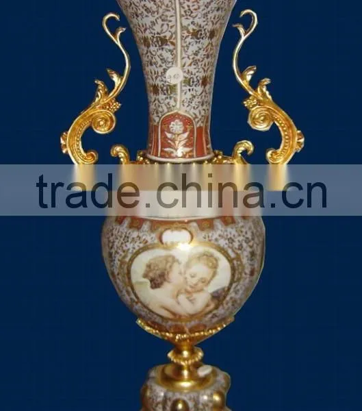 Arabic Style Crackle Ceramic Vase, Hand Painted Gilt Brass Mounted Vase photo-6