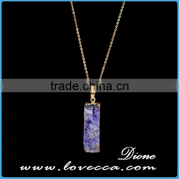 Gold Plated Retancgle Raw Agate Crystal Jewelry Druzy Geode Necklace photo-3