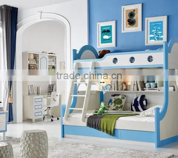 MJ666B Boys& Girls Pink Blue Bunk Bed Bedroom Set Wooden Children Bunk Bed Set Kid's Funny Furniture Set photo-2