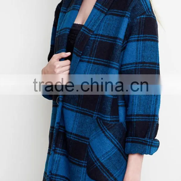 No Zipper Classic Women Winter Jacket 100% Polyetser Plaid Woven Flannel Boxy Jacket photo-3