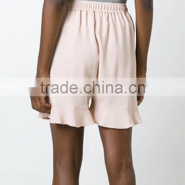 Wholesale Custom Fashion Women Summer Plain Cotton Super Soft Pink Ruffled Hem Shorts Pants photo-3