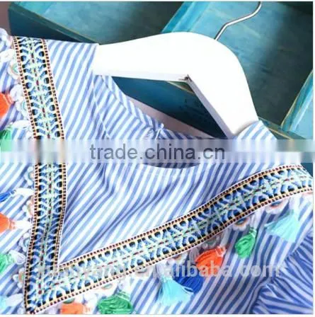 Fashionable Wholesale Girls Clothing Stripe Tassles Designer One Piece Mother Daughter Matching Western Style Dress photo-2