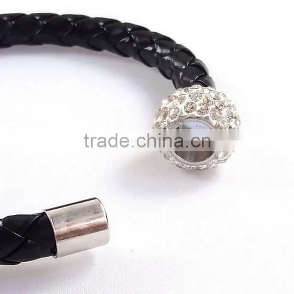 Leather Wrap Wristband Cuff Punk Magnetic Rhinestone Buckle Bracelet Bangle photo-3