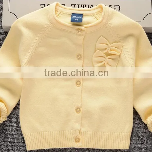 OEM 100% Cotton Knitted Cute Bows Girls Pink Cardigan Sweaters photo-2