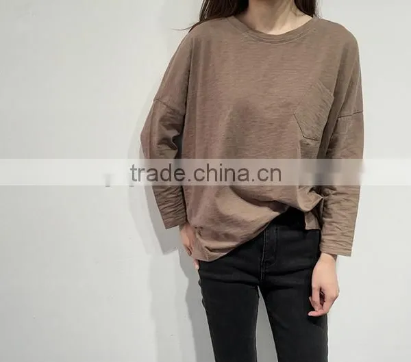 2016 New Fashion Long Sleeve Casual Women T-shirt With Pocket Wholesale photo-5