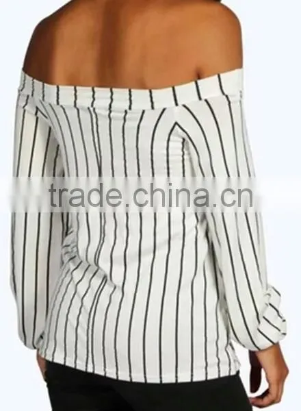 Runwaylover EY2357B New Style 2017 Ladies Fashion Off-Shoulder Stripe Blouse photo-2