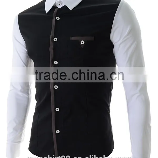 2017 Latest Designer Contrast Collar and Sleeve Slim Fit Dress Men Shirt photo-3