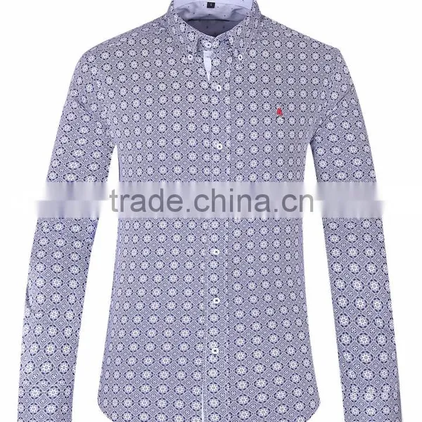 2017 Men's Long Sleeve Graphic Printed Slim Fit Shirt With Contrast Collar and Cuff photo-2