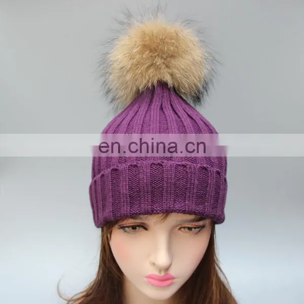Classical Stripe Style Adults Acrylic Hats Winter Acrylic Hats With Big Ball on Top photo-2