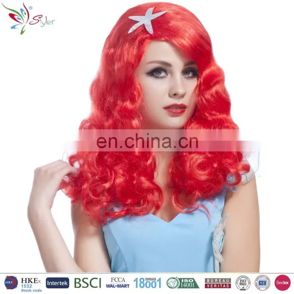 Synthetic Fibre Long Curly Blue and Pink Cosplay Party Little Mermaid Wig photo-3