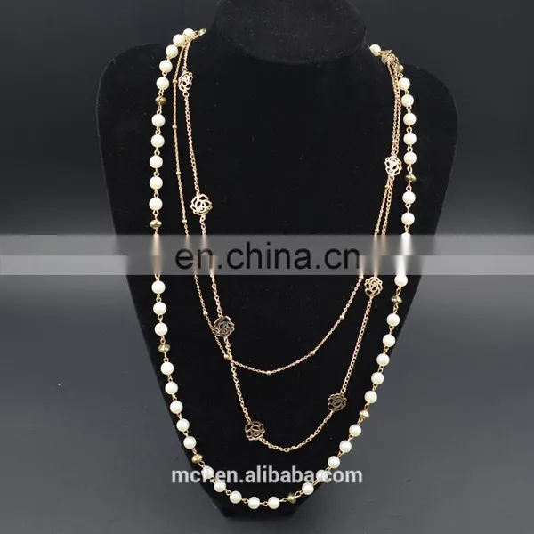 Crystal Diamond Fashion Pendant Chunky Pearl Beaded Necklace MCB-0046 photo-2