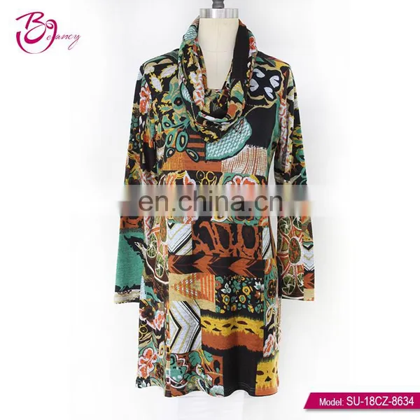 Turkish Style One Piece Cowl Neck Multi Color Retro Ropa Mujer Tunic for Female photo-2
