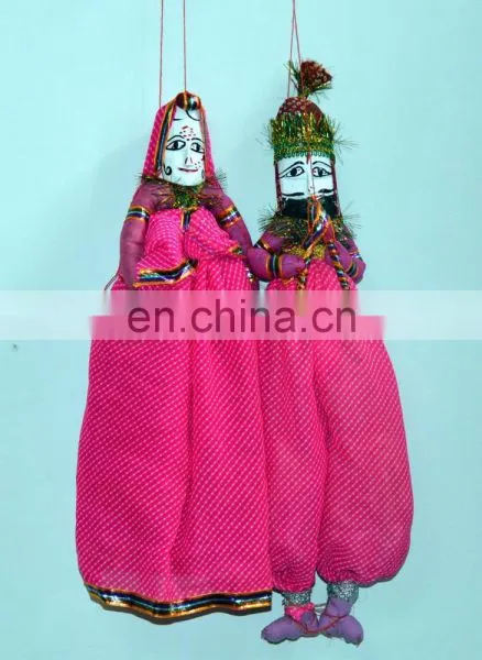 PRETTY INDIAN RAJASTHANI PUPPET/FOLK DOLLS KATHPUTLI PAIR HOME DECORATIVE PUPPET OLD CLOTH HAND MADE DOLL COUPLE HOME DECOR ART photo-5