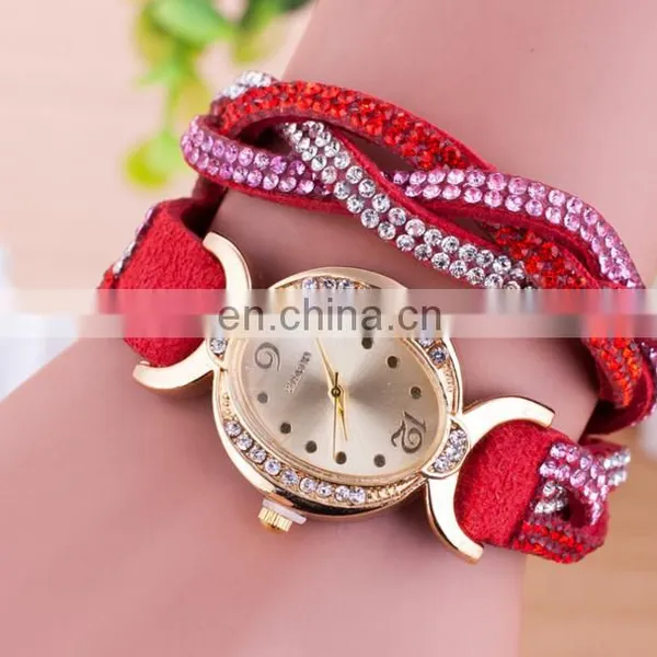 Crystal Woven Leather Bracelet Watch Golden Quartz Watch Leather Bracelets Women Leisure Leather Bracelet Watch Gifts for Her photo-3