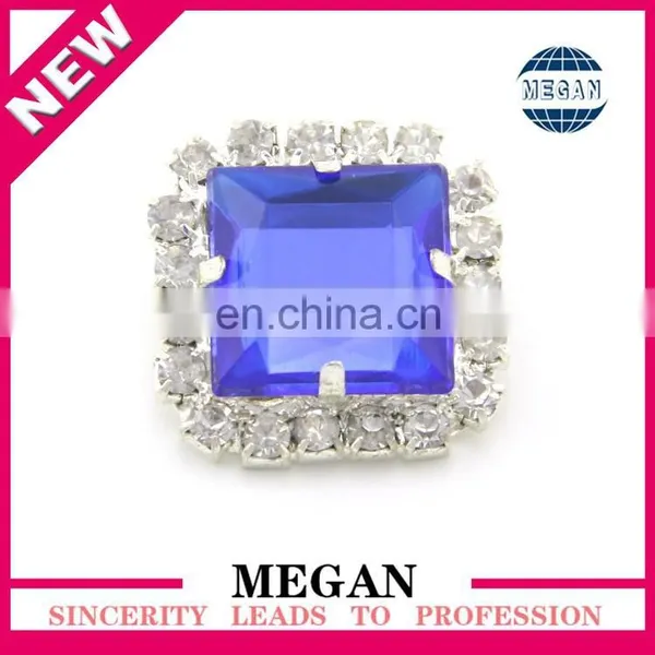 Flatback Square Shape Silver Rhinestone Crystal Button photo-2