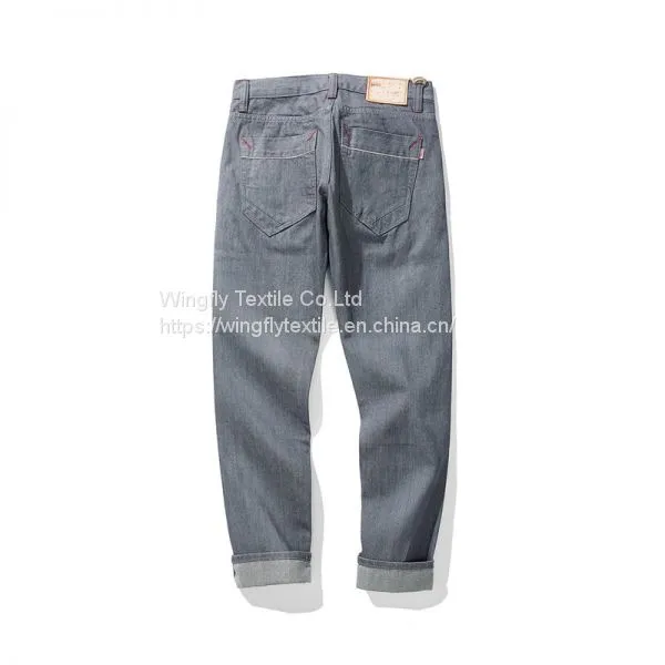 Factory Grey Jeans Genuine Leather Patches Selvege Jeans Pant