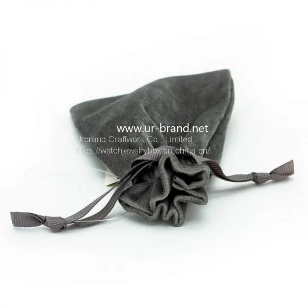 Custom Logo Printed Drawstring Cosmetic Packaging Velvet Bag Gray Jewelry Pouch For Bracelet / Necklace photo-3