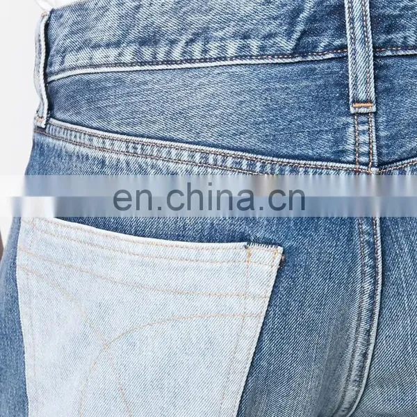 DiZNEW OEM Blue Cotton Straight Leg Patchwork Jeans For Men photo-6