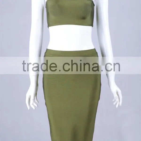 Summer Dress Wholesale 2016 New Strapless Army Green Two Piece Set Sey Bodycon Celebrity Party Pencil Women Bandage Dress Bandag