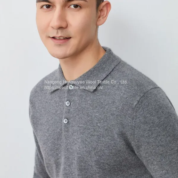 High Quality Polo Collar Long Sleeve Wool Cashmere Thick Jumper Sweater photo-3