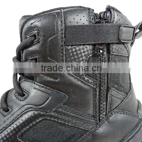 6 Inches Black Leather Steel Toe Cap Military Boots With Zipper photo-6
