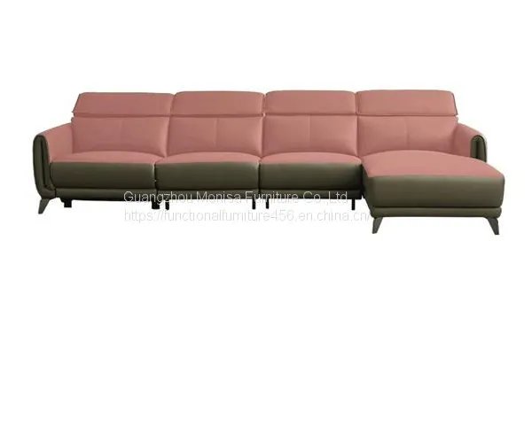 Italian Minimalist Three-Seat Chaise Longue Leather Sofa Side Carrying Usb Electric Button L-Shaped Chaise Longue Function Sofa photo-3