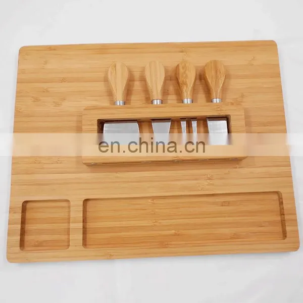Premium Quality Bamboo Cheese Charcuterie Board Set With 4 Cutlery Set photo-3