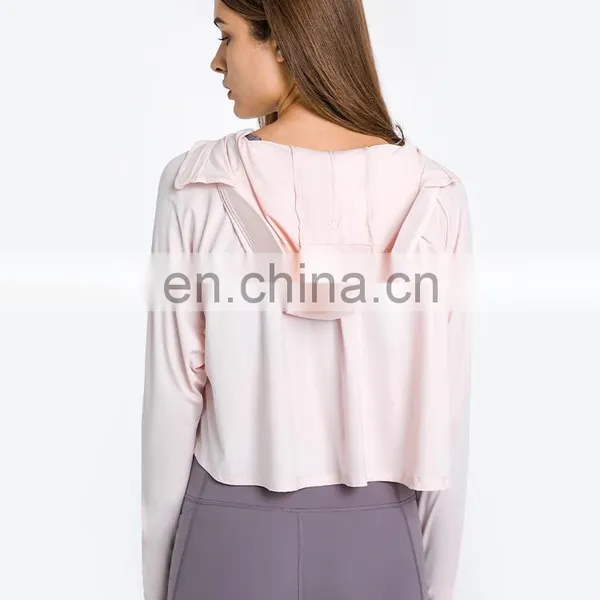 Custom Logo Rashguard Women Sports Clothes Ladies Beach Anti-UV Zip UP Hooded Blouse Thumb Hole Long Sleeve Sunscreen Top photo-5