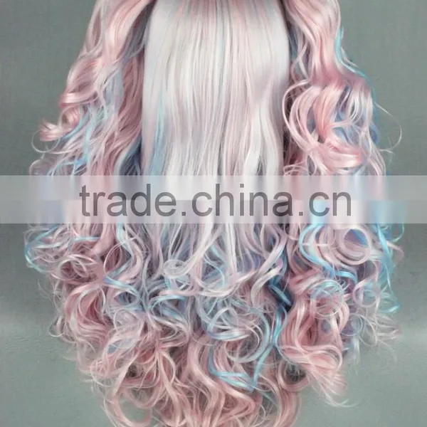 High Quality 70cm Long Wave Beautiful Lolita Wig Color Mixed Synthetic Anime Cosplay Hair Ponytails Wig Party Wig photo-4