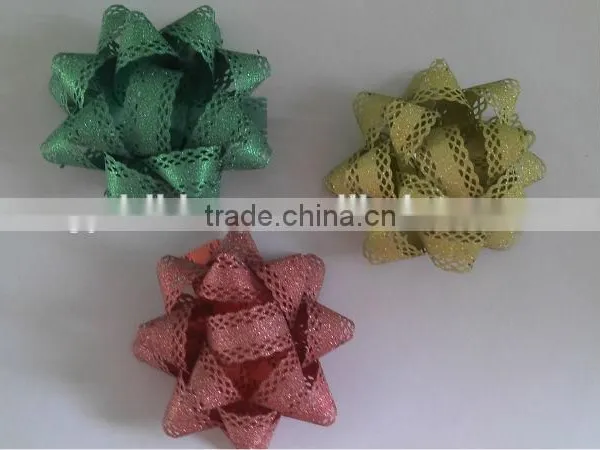 2014 the Newest Design Glitter With Lace Decorative Border Star Bows or Garland Ribbon Flower For Christmas/Wedding Celebration photo-3