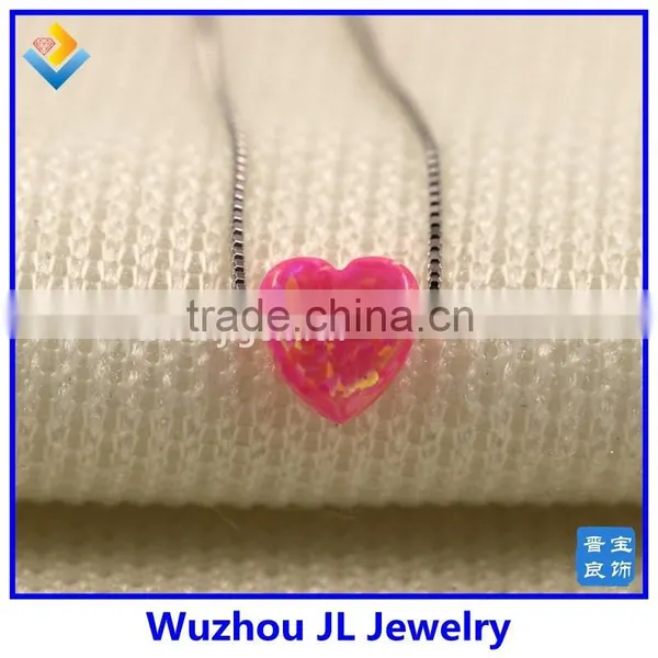 Beautiful 925 Sterling Silver Chain With Synthetic Pink Heart Opal Pendant Necklace photo-3