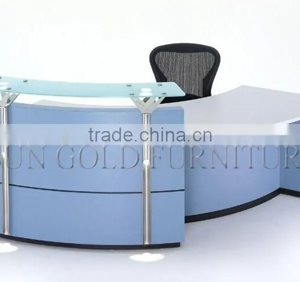 Modern Chinese Factory Wholesale and High Quality Curved Stainless Steel and Wood Office Table,Office Reception Desk (SZ-RT042) photo-2