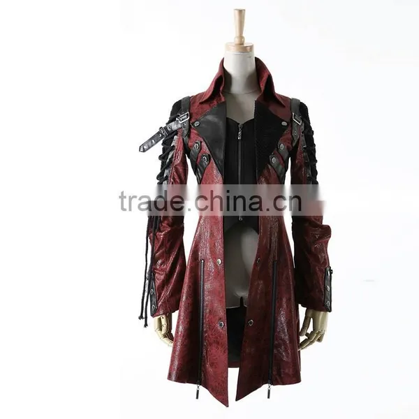 Y-349 Red Gothic Punk Rave Studded Special Hot Punk Leather Jacket photo-4