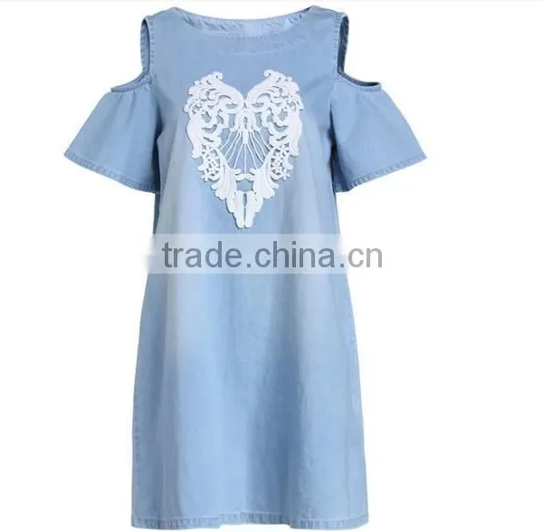2014 New Design Women Denim Dress Pattern Fashion Design Off Shoulder Printing Bule Denim Sexy Dress photo-3