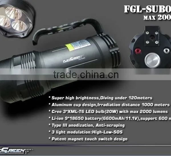 Rechargeable 6600mah/11.1V 18650 Battery 3 Xml T6 LED Diving Light photo-2