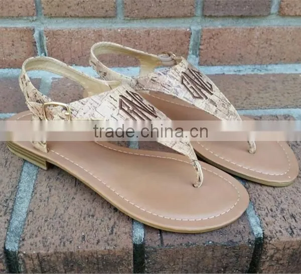 New Womens T-Strap Flat Flip Flop Monogrammed Sandals photo-3