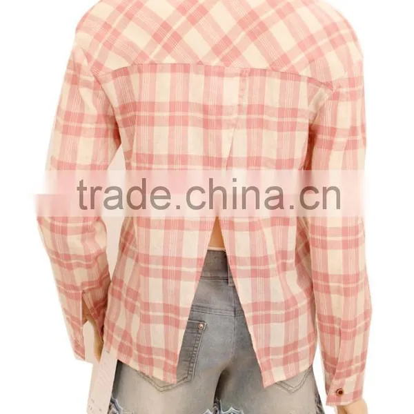 2016 100% Cotton Woman Clothing Oem Long Sleeve Plain Checked T-shirt Manufacturing China photo-3
