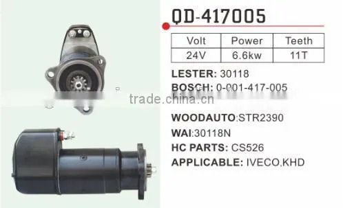 Iveco Starter Motor Lester 30118 Bosch 0-001-417-005 Woodauto STR2390 Wai 30118N CS526