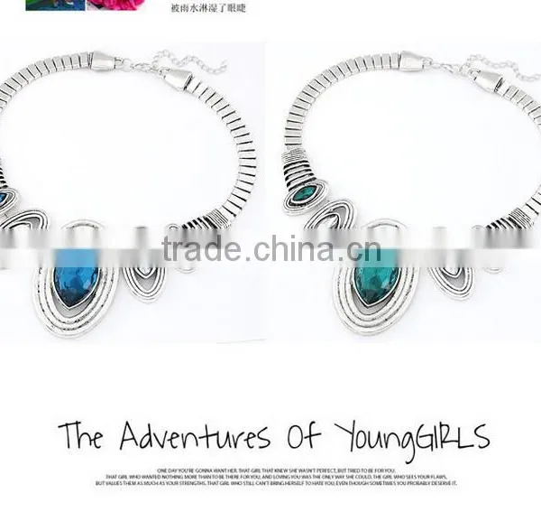 Hot!china Wholesale Fashion American and European Popular Exquisite Noble Crystal Silver Alloy Oval Charm Statement Necklace photo-6