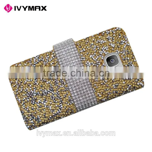 IVYMAX Luxury Glitter Bling Crystal Diamond PU Leather Wallet Case For Samsung Galaxy S7 Card Slots Cover photo-3