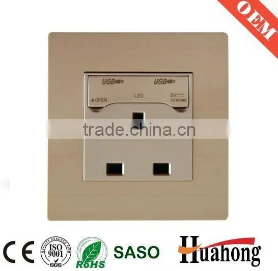 13A Aluminium USB Wall Socket for Hotel and Villa
