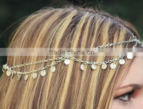 2016 Hot Fashion BOHO Style Gold Small Coins Hair Jewelry Wedding Head Chain photo-4