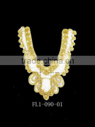 Gold Beaded and Sequin Applique U-shaped Butterfly Collar for Wedding Dress
