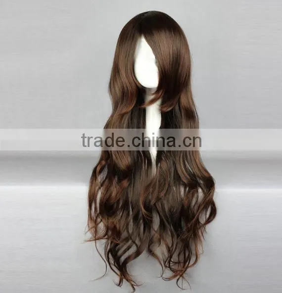 Synthetic Dark Brown Long Straight Kinky Wavy Wig N427
