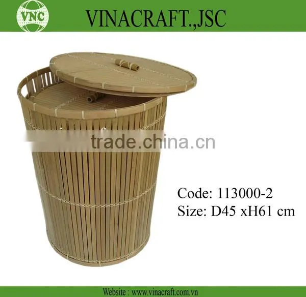 Dark Brown Bamboo Laundry Basket With Lid photo-3