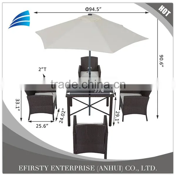 6-Piece Outdoor Patio Rattan Wicker Table Chair and Umbrella Set photo-3
