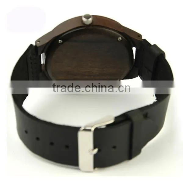 Custom Logo Watch Mens Retro Ebony Watches With Leather Strap photo-3
